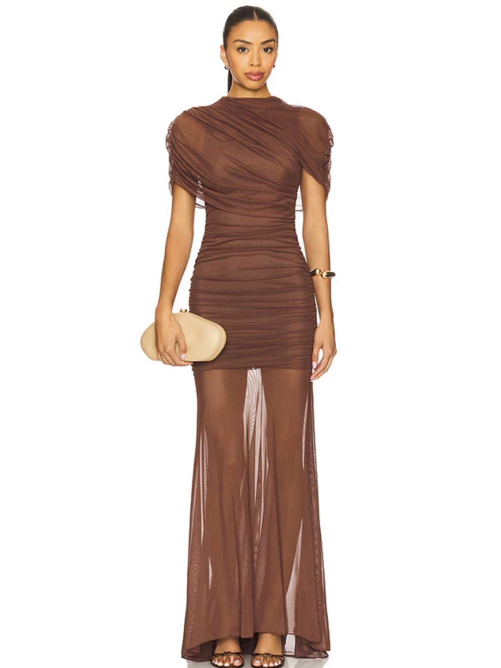 Amanda Uprichard x REVOLVE Evianna Mesh Gown in Chocolate Brown size S